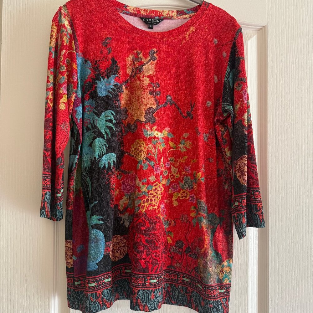 Citron Red Lightweight Shirt with Multicolored Pattern